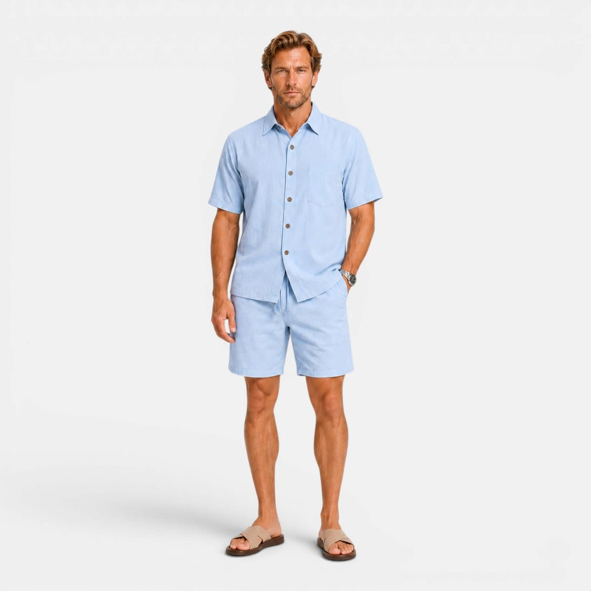Beaumont Linen Blend Shirt and Shorts Set