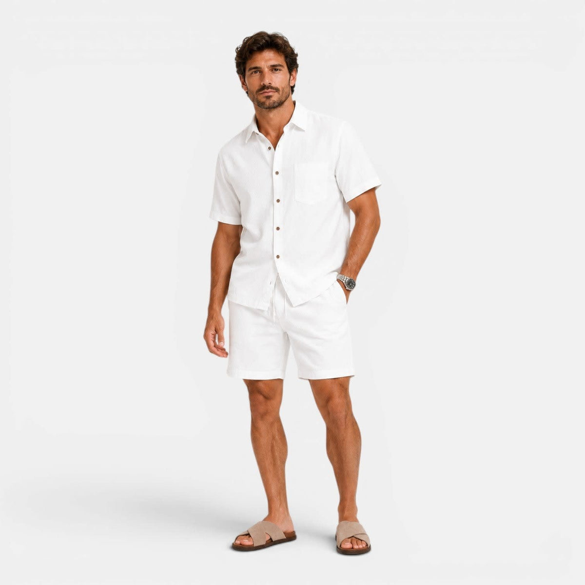 Beaumont Linen Blend Shirt and Shorts Set_15