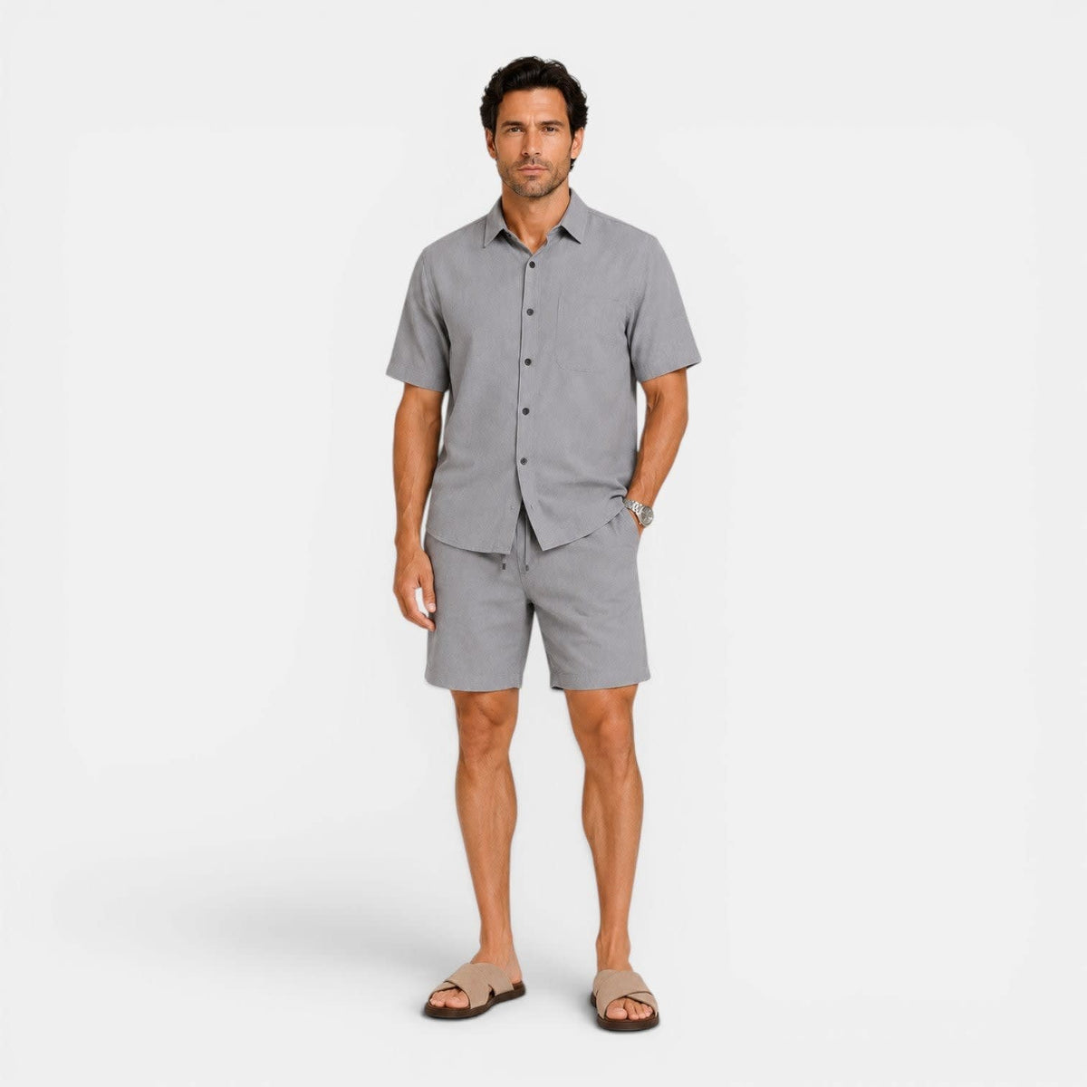 Beaumont Linen Blend Shirt and Shorts Set_6