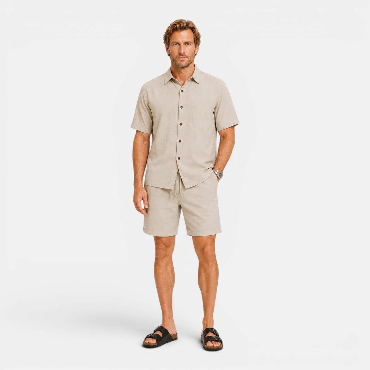 Beaumont Linen Blend Shirt and Shorts Set_8