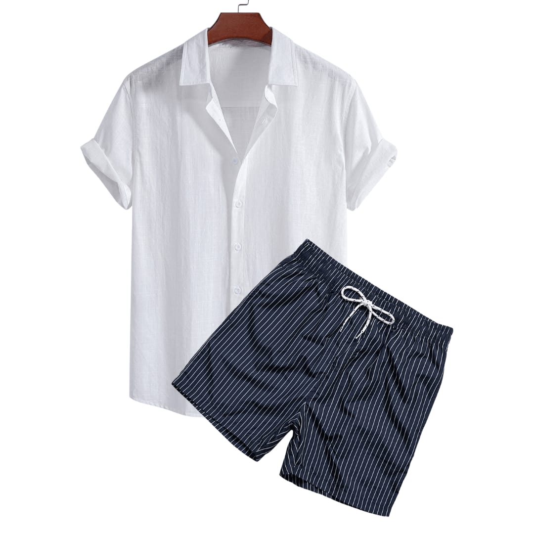 Jagger White Camp Collar Shirt and Swim Shorts Set