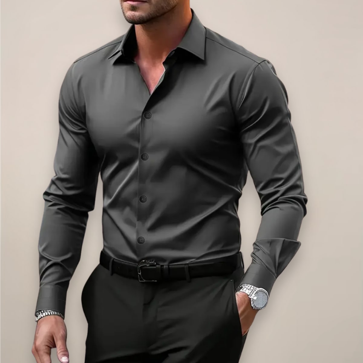 Carrick Tailored Fit Long Sleeve Dress Shirt_1