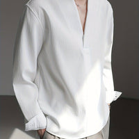 Malachi Textured Collarless V Neck Shirt