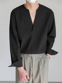 Malachi Textured Collarless V Neck Shirt