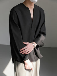 Malachi Textured Collarless V Neck Shirt