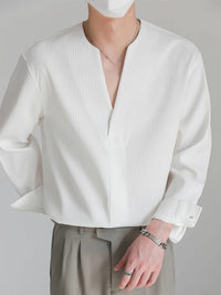Malachi Textured Collarless V Neck Shirt