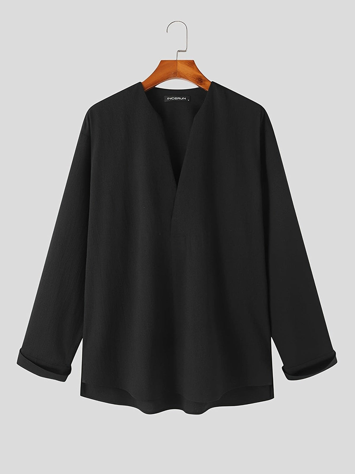 Malachi Textured Collarless V Neck Shirt