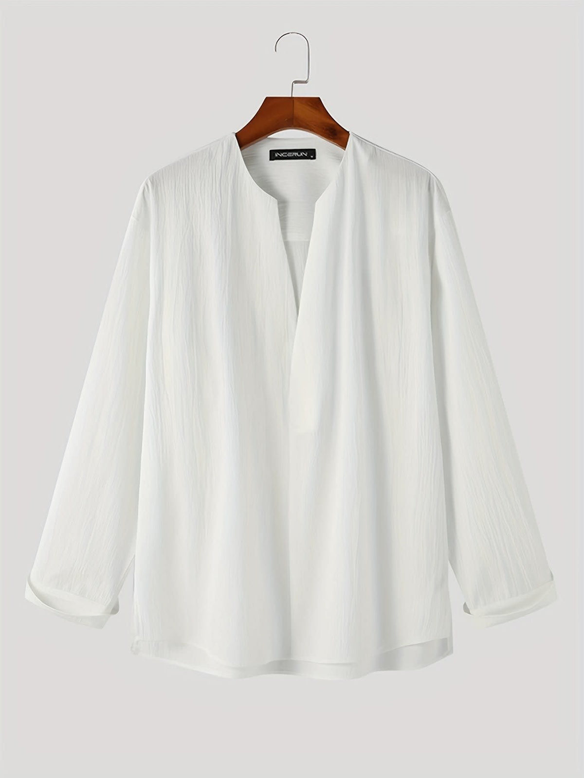 Malachi Textured Collarless V Neck Shirt