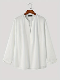 Malachi Textured Collarless V Neck Shirt