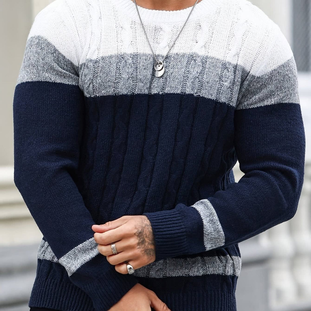 Edison Color Block Cable Knit Sweater