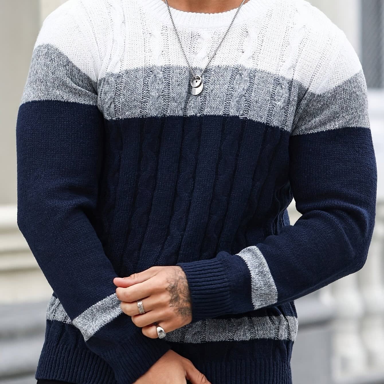 Edison Color Block Cable Knit Sweater_1
