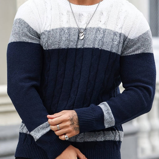 Edison Color Block Cable Knit Sweater_1