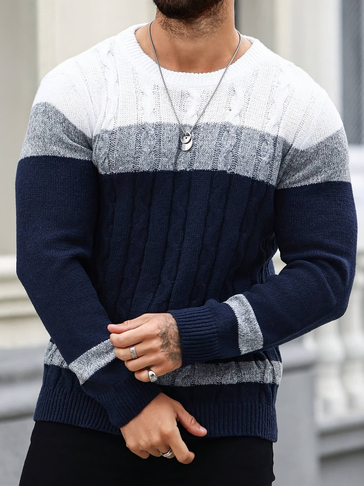 Edison Color Block Cable Knit Sweater
