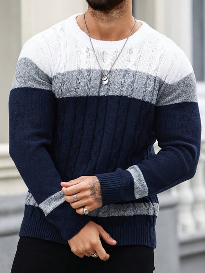 Edison Color Block Cable Knit Sweater_2
