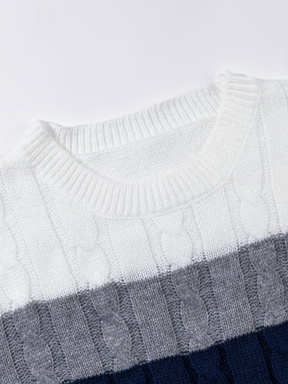 Edison Color Block Cable Knit Sweater_5