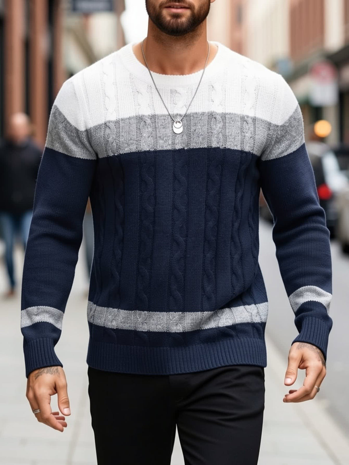 Edison Color Block Cable Knit Sweater