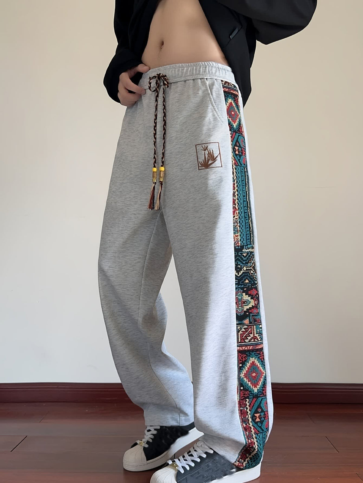 Octavius Patterned Panel Wide Leg Trousers