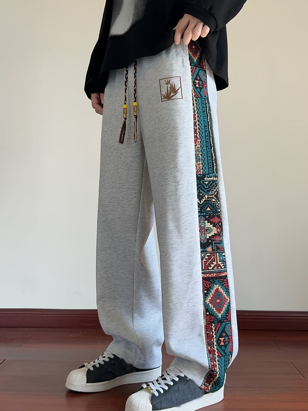 Octavius Patterned Panel Wide Leg Trousers