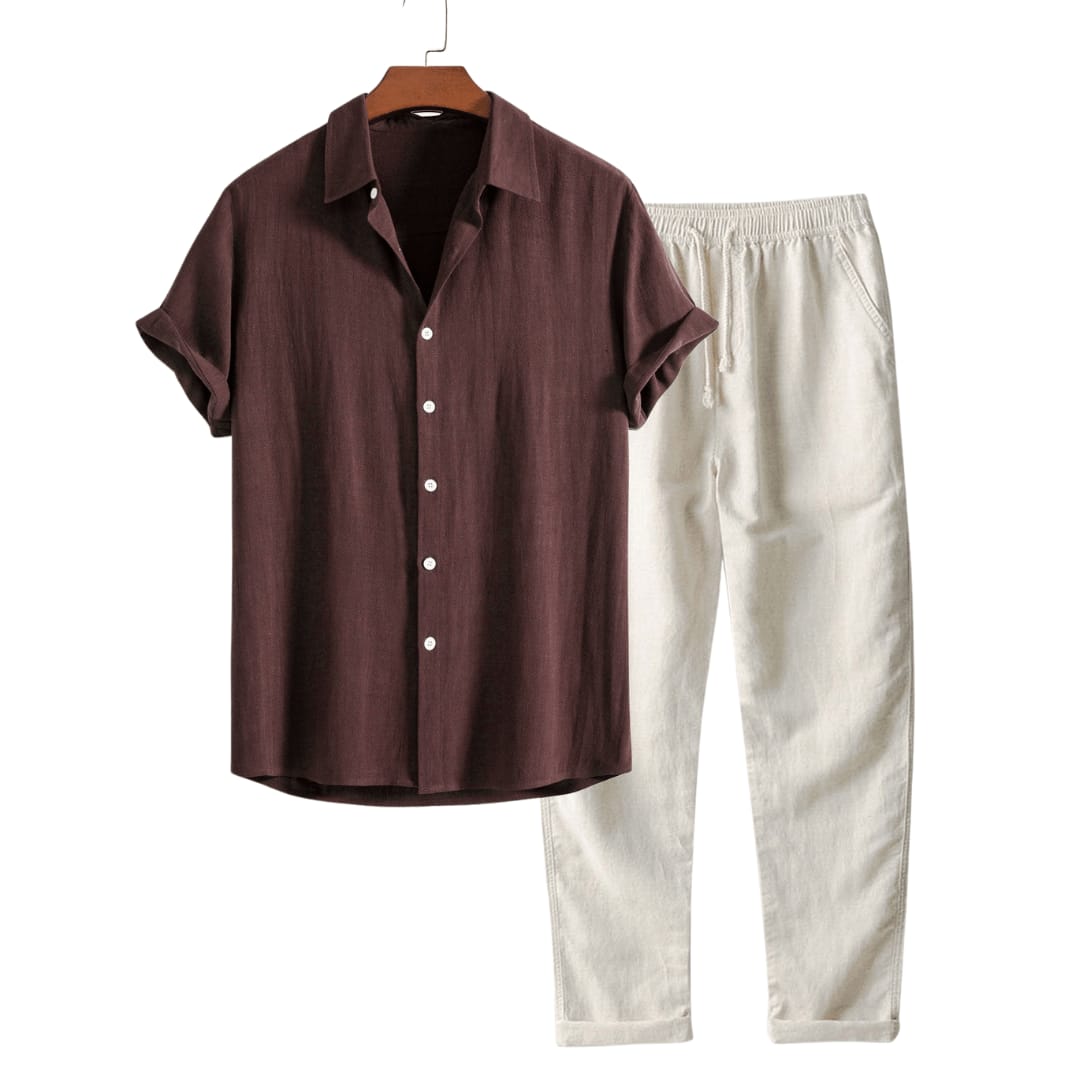 Jarrett Camp Collar Shirt and Linen Blend Trouser Set