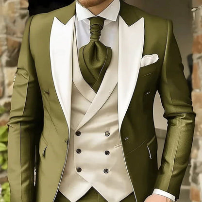 Dennis Peak Lapel Three Piece Suit Set_1