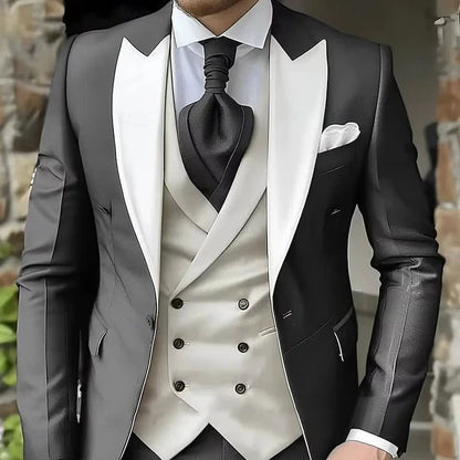 Dennis Peak Lapel Three Piece Suit Set_3