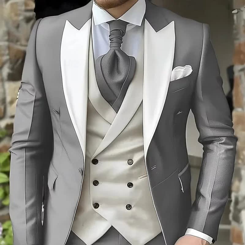 Dennis Peak Lapel Three Piece Suit Set_4
