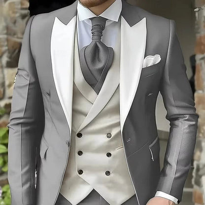 Dennis Peak Lapel Three Piece Suit Set_4