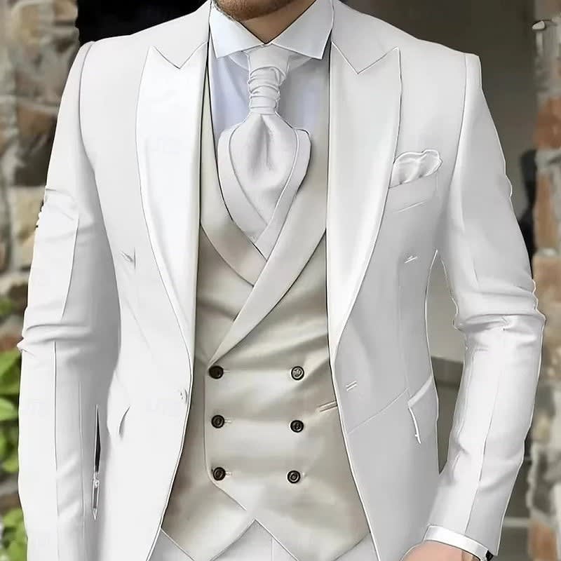 Dennis Peak Lapel Three Piece Suit Set_5