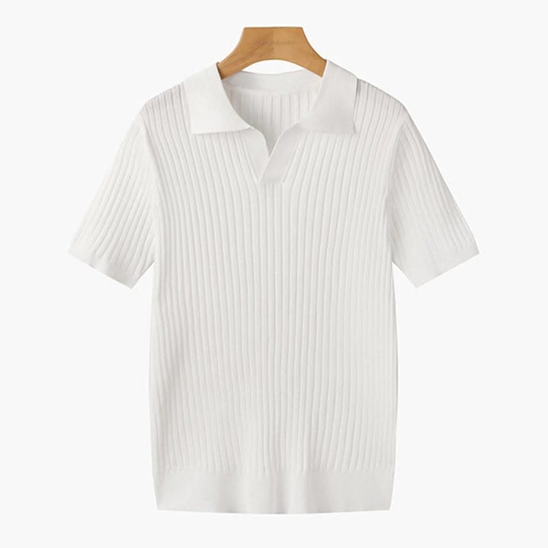 Grayson Ribbed Collared V Neck Polo_1