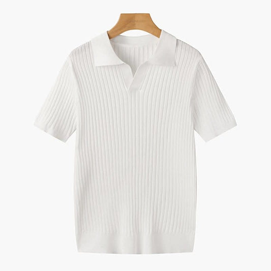 Grayson Ribbed Collared V Neck Polo_1