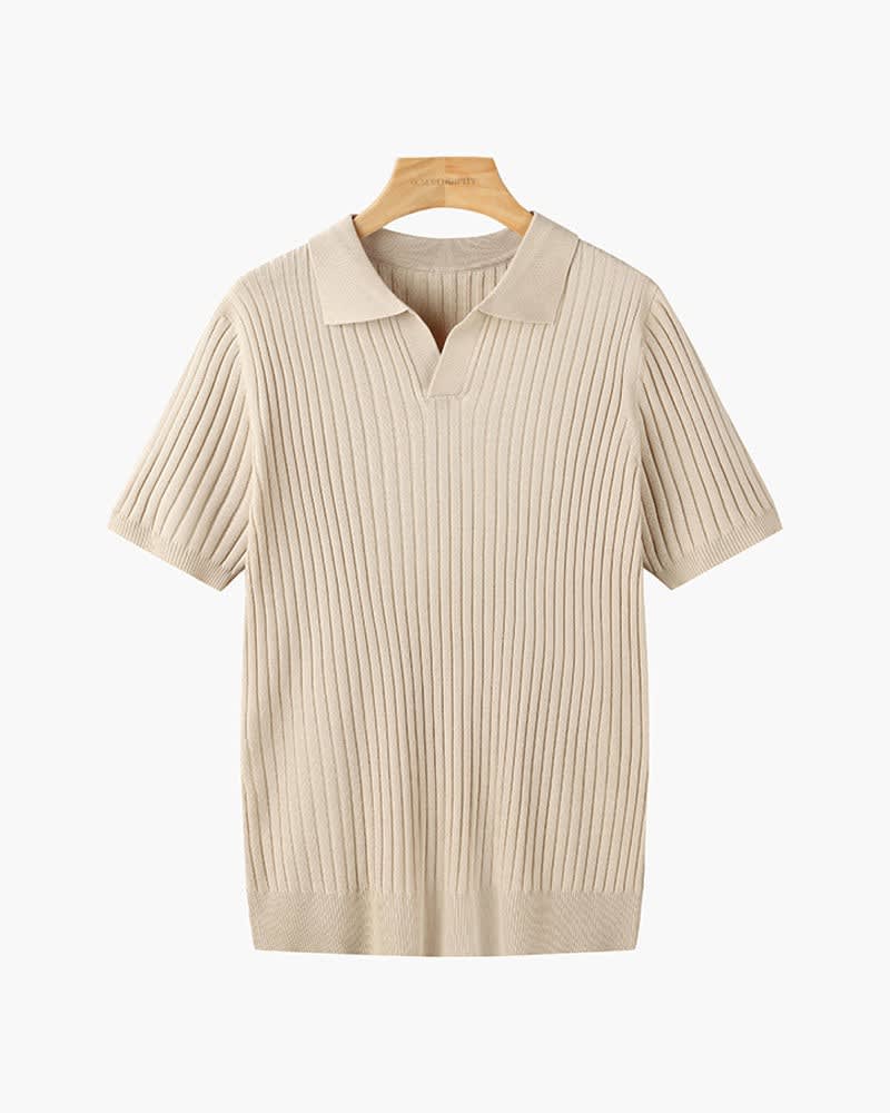 Grayson Ribbed Collared V Neck Polo_10