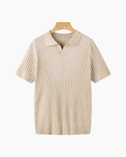 Grayson Ribbed Collared V Neck Polo_10