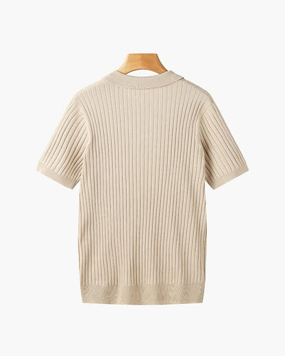 Grayson Ribbed Collared V Neck Polo_12