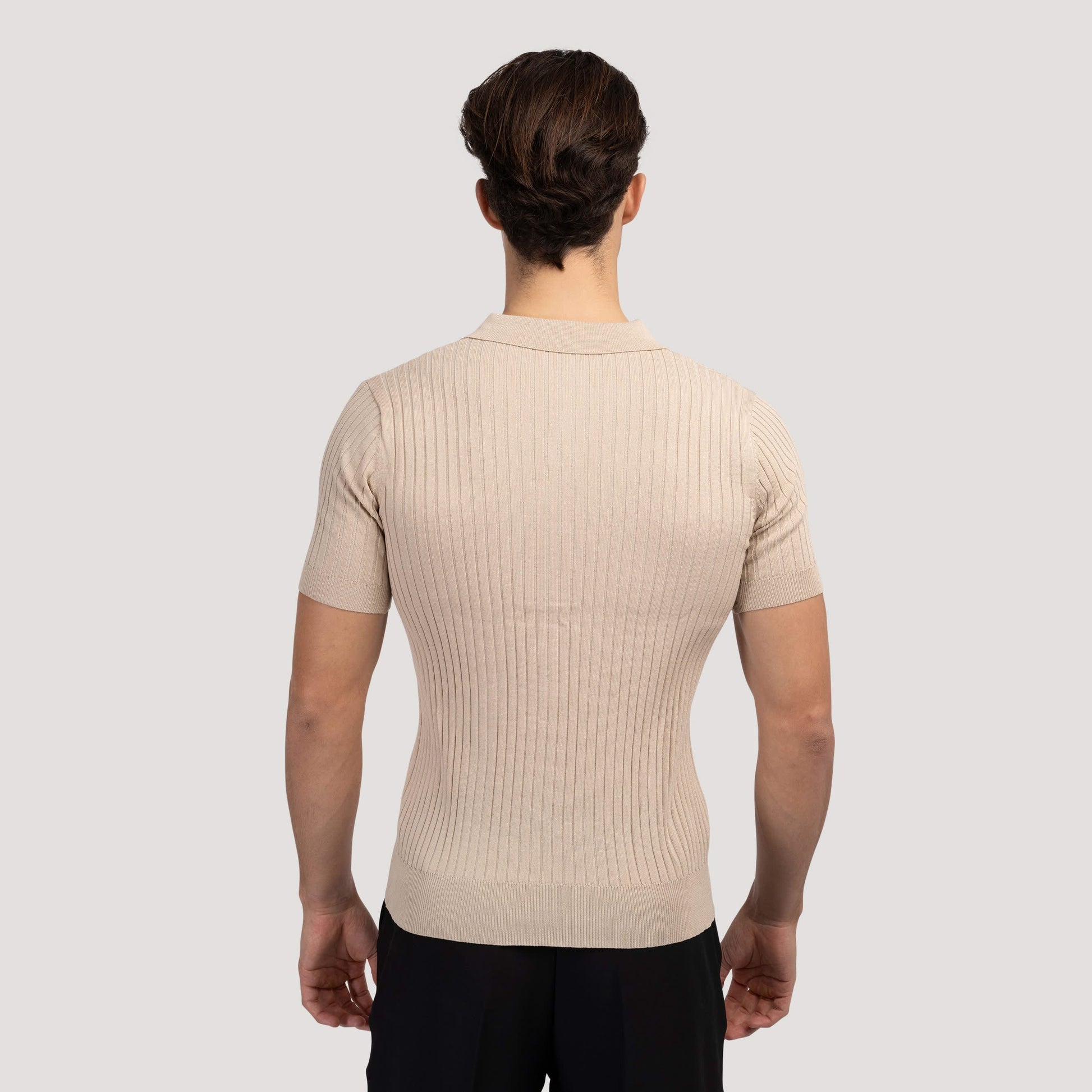 Grayson Ribbed Collared V Neck Polo_13