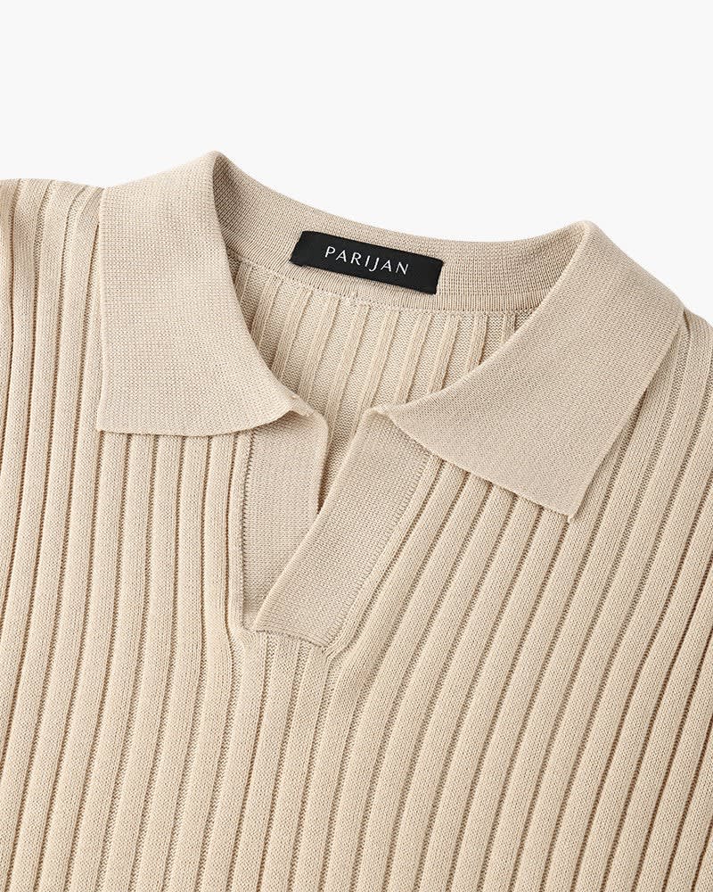 Grayson Ribbed Collared V Neck Polo_14