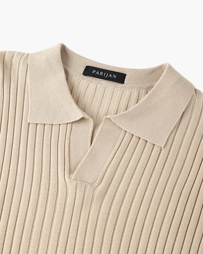 Grayson Ribbed Collared V Neck Polo_14