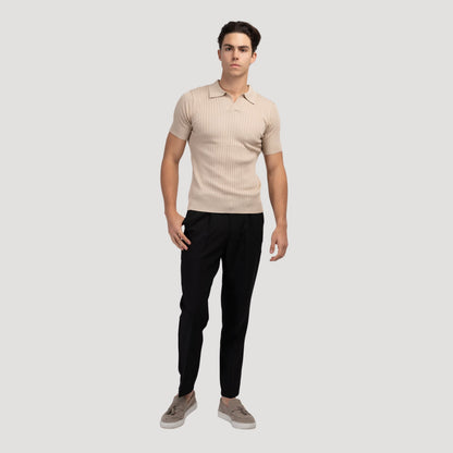 Grayson Ribbed Collared V Neck Polo_15
