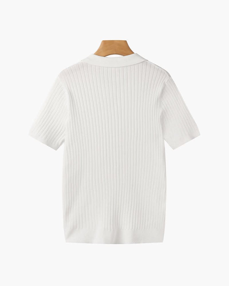 Grayson Ribbed Collared V Neck Polo_3