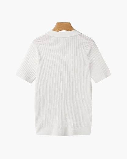 Grayson Ribbed Collared V Neck Polo_3