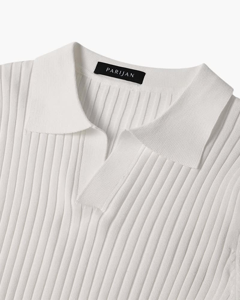 Grayson Ribbed Collared V Neck Polo_5