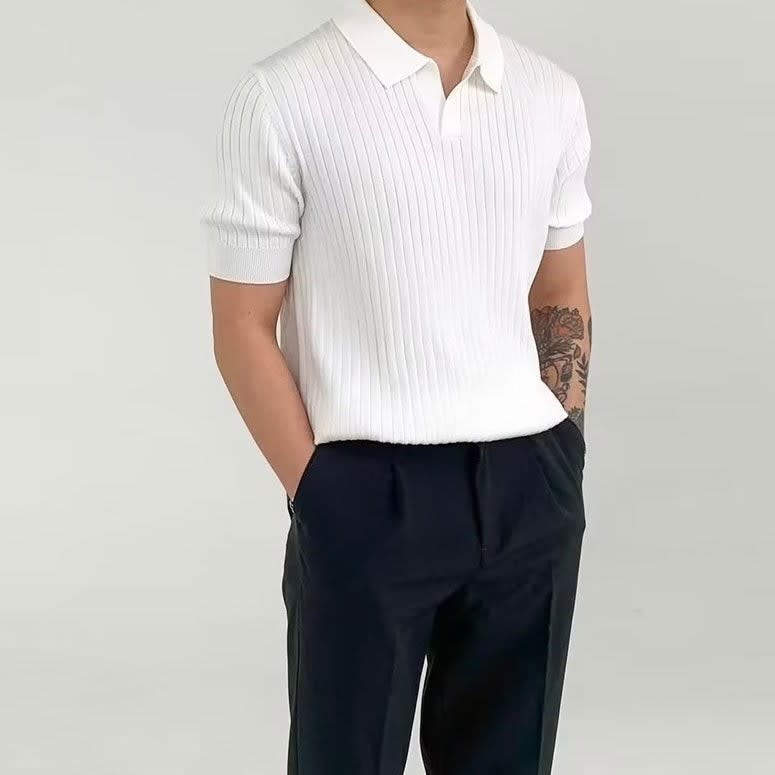 Grayson Ribbed Collared V Neck Polo_6