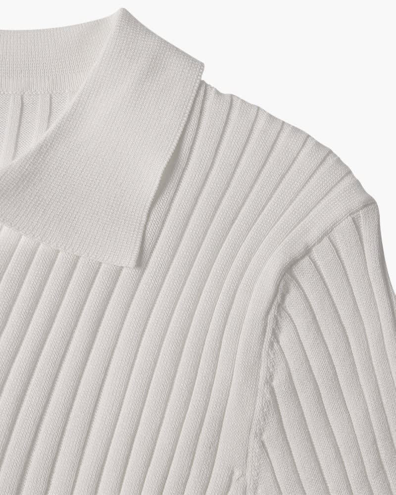 Grayson Ribbed Collared V Neck Polo_7