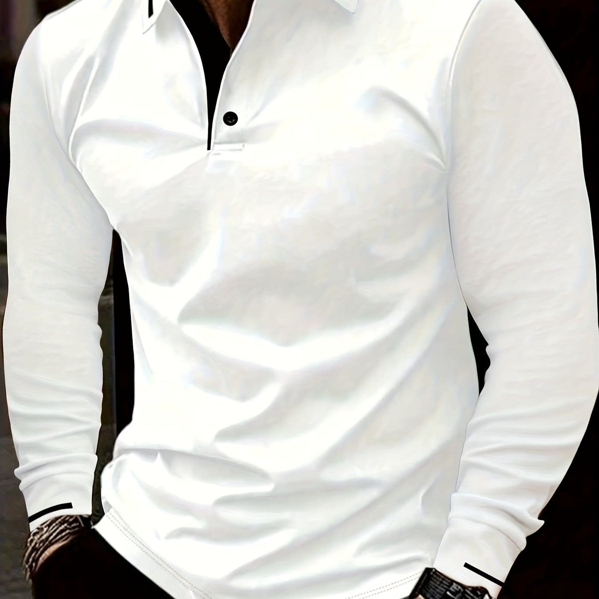 Hanson Contrast Placket Long Sleeve Polo