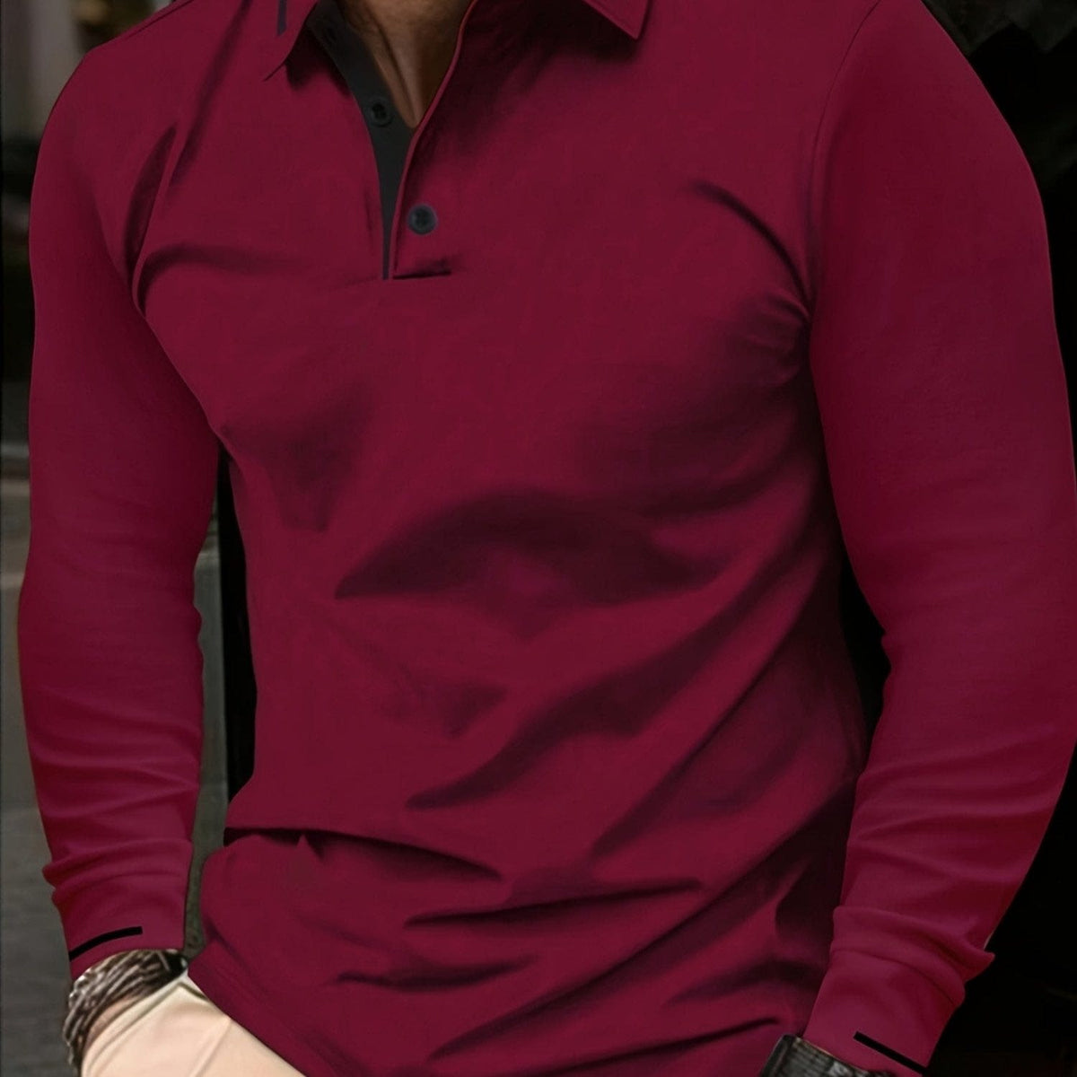 Hanson Contrast Placket Long Sleeve Polo