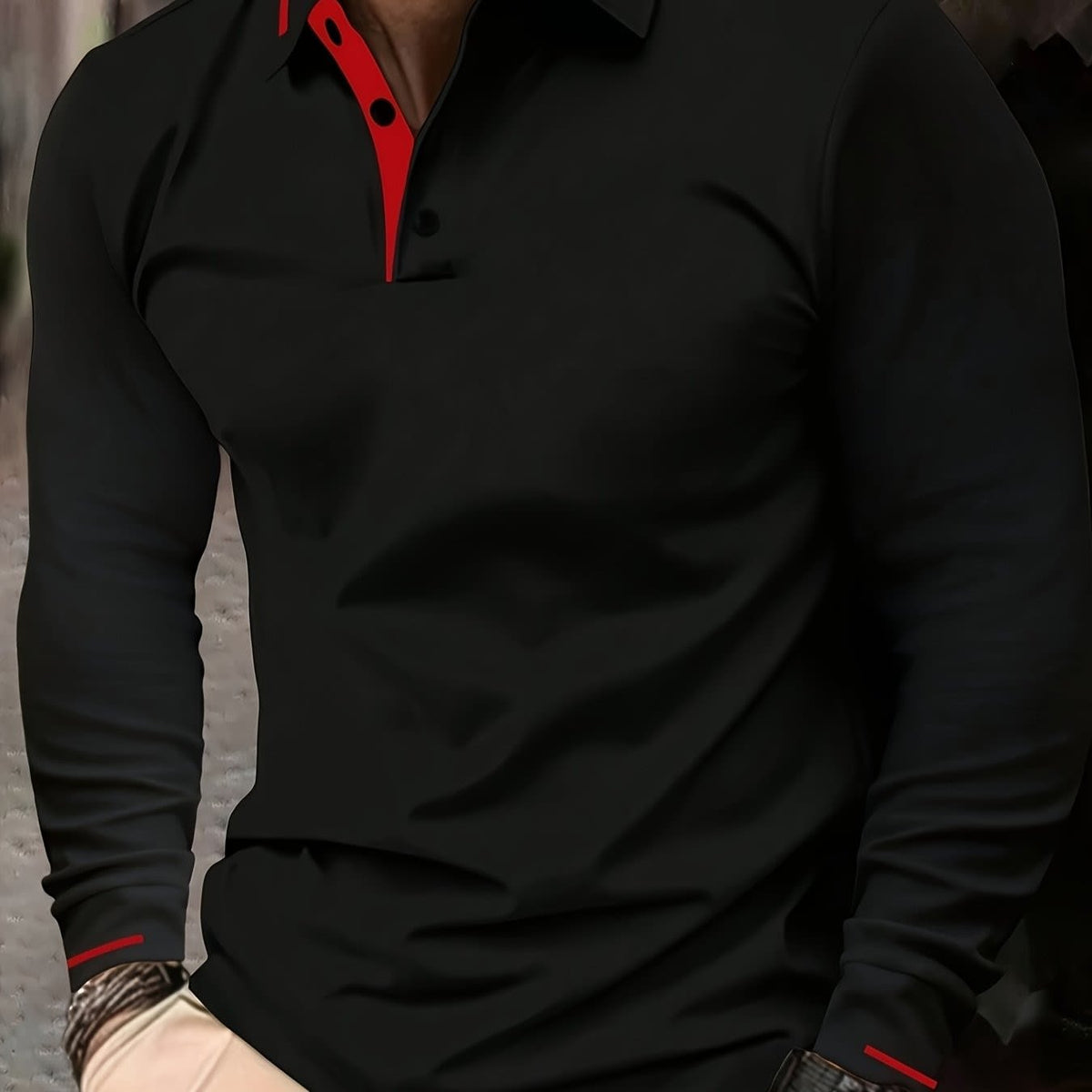 Hanson Contrast Placket Long Sleeve Polo