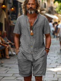 Lysander Band Collar Shirt and Shorts Set