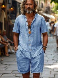 Lysander Band Collar Shirt and Shorts Set