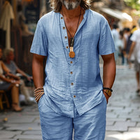Lysander Band Collar Shirt and Shorts Set