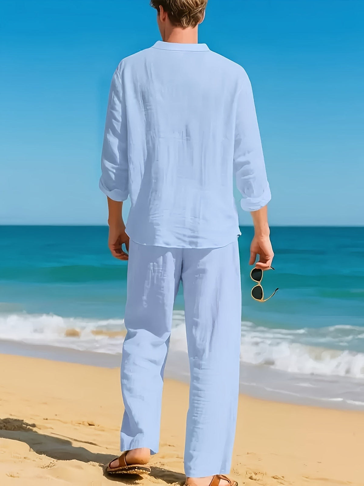 Maddock Band Collar Henley and Trousers Set