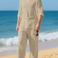 Maddock Band Collar Henley and Trousers Set
